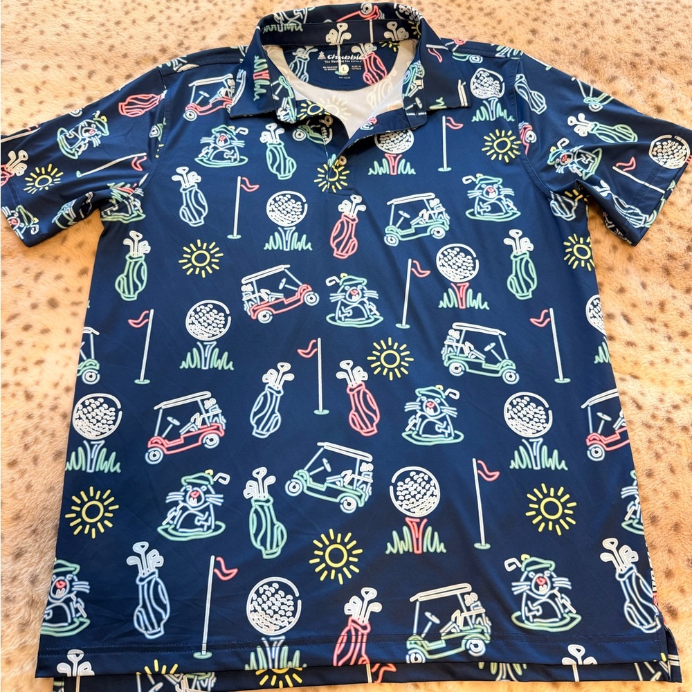 Chubbies Mens Size Large Golf Polo - Rare Print Neon Golf Carts & Clubs